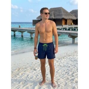 Polo Ralph Lauren Traveler Swim Trunks Men's Large Navy Blue Neon Green Pony L